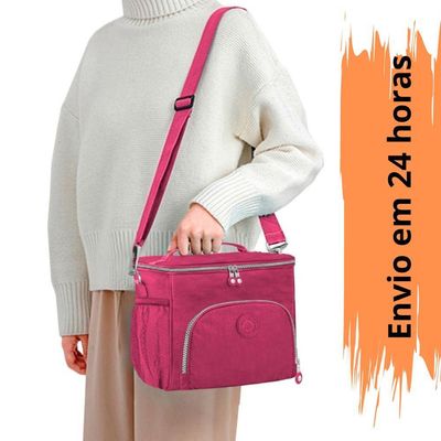 Kit 2 Bolsas Térmicas De Mão Com Alça Ajustavel Para Marmita Lancheira Impermeável pink-pre