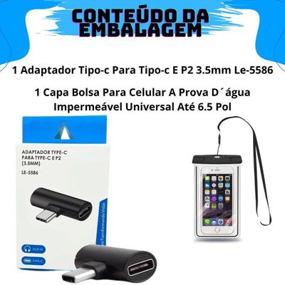 Adaptador Para Smartphone Celulares Tipo-c Para Tipo-c E P2 3.5mm Le-5586 Capa Bolsa Prova Dágua