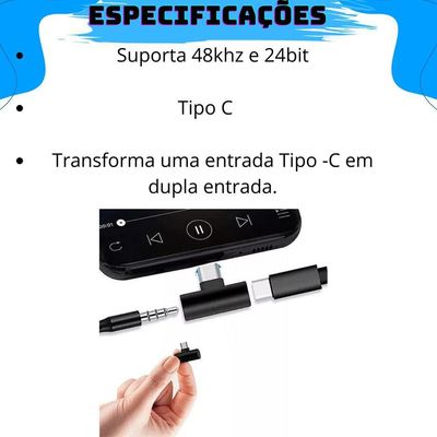 Adaptador Para Smartphone Celulares Tipo-c Para Tipo-c E P2 3.5mm Le-5586 Capa Bolsa Prova Dágua