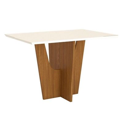 Mesa De Jantar Danielly 120 Cm Tampo Reto Com Vidro Nature Off White - Henn