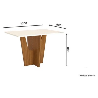 Mesa De Jantar Danielly 120 Cm Tampo Reto Com Vidro Nature Off White - Henn