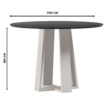 Mesa De Jantar 100x100 Cm Isabela Com Vidro Off White Preto - New Ceval