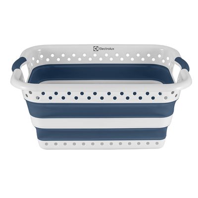 Cesto para Roupas Dobrável Electrolux 40 Litros Branco e Azul