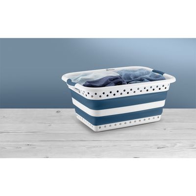 Cesto para Roupas Dobrável Electrolux 40 Litros Branco e Azul