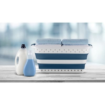 Cesto para Roupas Dobrável Electrolux 40 Litros Branco e Azul