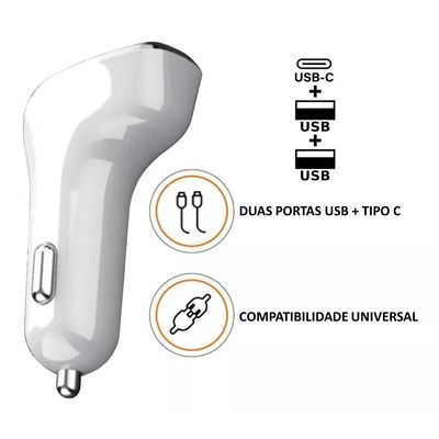 Carregador Veicular Cinzeiro Usb Type C 3.0 Turbo 38w Kd-304