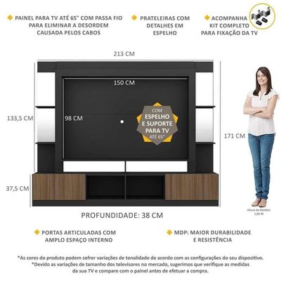 Estante Com Suporte Tv 65" C/ Espelho Oslo Multimóveis V3385