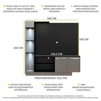 Estante Tv 55" Com 3 Leds E 2 Portas Dallas MultimóveisV3399