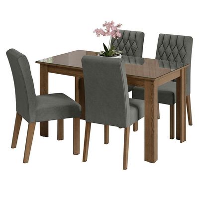 Conjunto Sala Jantar Mesa Vidro 4 Cadeiras Rustic