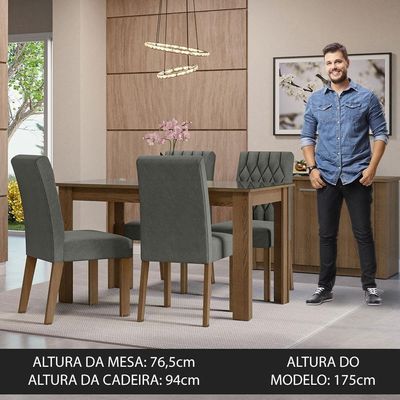 Conjunto Sala Jantar Mesa Vidro 4 Cadeiras Rustic
