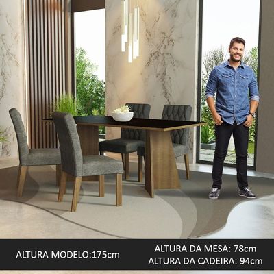 Conjunto Jantar Mesa Tampo Madeira 4 Cadeiras Rustic-preto