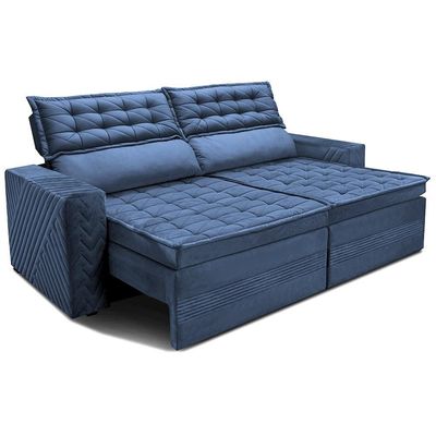 Sofá 3 Lugares Cama inBox Cielo com Assento Retrátil, Encosto Reclinável em Suede Velusoft e 200cm de Largura Azul