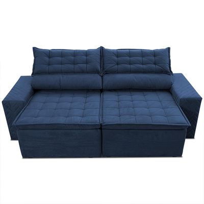 Sofá 3 Lugares Cama inBox Cielo com Assento Retrátil, Encosto Reclinável em Suede Velusoft e 200cm de Largura Azul