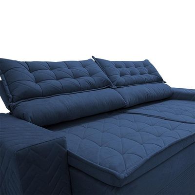 Sofá 3 Lugares Cama inBox Cielo com Assento Retrátil, Encosto Reclinável em Suede Velusoft e 200cm de Largura Azul