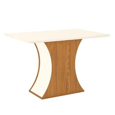 Mesa De Jantar Selena 120 Cm Tampo Reto Com Vidro Nature Off White - Henn
