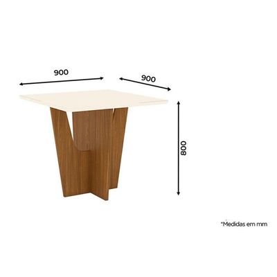 Mesa De Jantar Danielly 90 Cm Tampo Reto Com Vidro Nature Off White - Henn