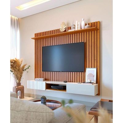 Painel Para Tv Home Suspenso Ripado Loft 2.2 Nature Off White - Imcal