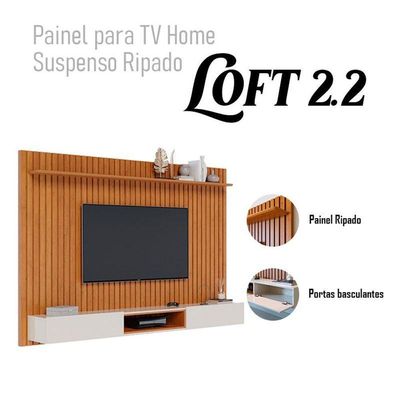 Painel Para Tv Home Suspenso Ripado Loft 2.2 Nature Off White - Imcal