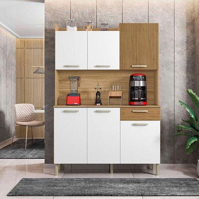 Kit Cozinha Ambiente Gênova 6 Portas Freijó Supremo Ripado - Kits Paraná