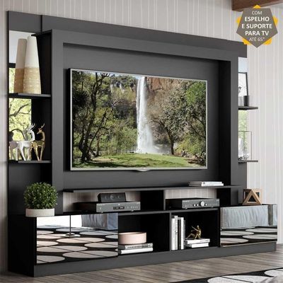 Rack Estante Suporte Tv 65´´ Espelho Preto