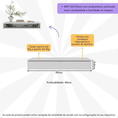 Aparador 90cm Suspenso Com 1 Gaveta Multimóveis CR50100 Branco