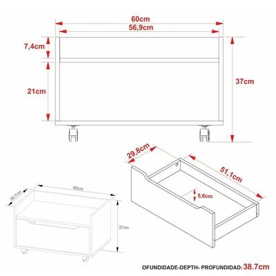 Gabinete Banheiro 60cm 1 Gaveta Rodízios Multimóveis Cr10124 Amêndoa-branco