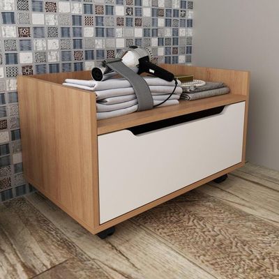 Gabinete Banheiro 60cm 1 Gaveta Rodízios Multimóveis Cr10124 Amêndoa-branco