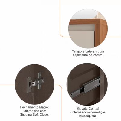 Buffet Casa D Madrid MDF e MDP com 3 Portas e 3 Prateleiras Off White/ Cedro