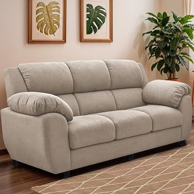 Sofá 3 Lugares Cama inBox Paris com 202cm de Largura e Revestido em Bouclé Bege Claro