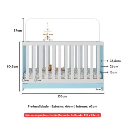 Berço 3 Em 1 Para Colchão 130 X 60cm Doce De Leite Multimóveis Mp0527r Azul