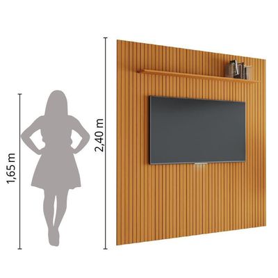 Painel Para Tv Até 75 Polegadas 2,25x2,40m Ripado Com Prateleira Arbo Cedro Edn Nature