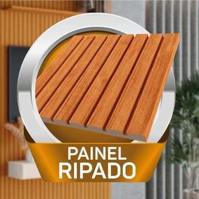 Painel Para Tv Até 75 Polegadas 2,25x2,40m Ripado Com Prateleira Arbo Cedro Edn Nature
