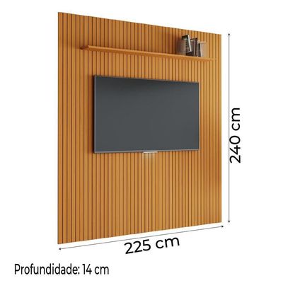 Painel Para Tv Até 75 Polegadas 2,25x2,40m Ripado Com Prateleira Arbo Cedro Edn Nature