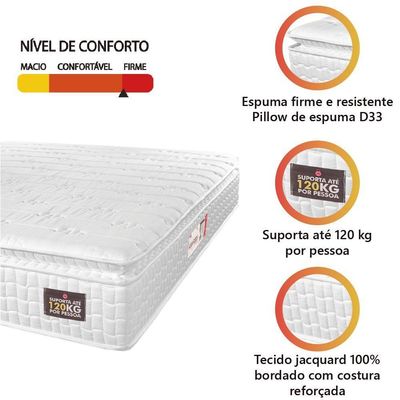 Colchão Casal Queen Espuma D33 Pillow Top Van Gogh 158x198x24cm Branco Hellen - Suporta Até 120 Kg Por Pessoa Branco