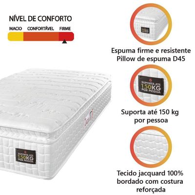 Colchão Solteiro Espuma D45 Lazio Pillow Top 88x188x24cm Branco Hellen-suporta Até 150 Kg Por Pessoa Branco