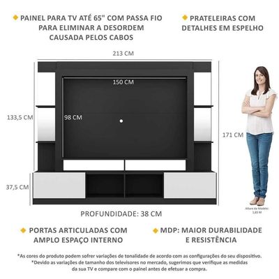 Rack com Painel Tv 65 Prateleiras com Espelho Oslo Preto