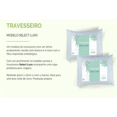 2 Travesseiros Select de Fibras Luxo Importada E Antialérgica