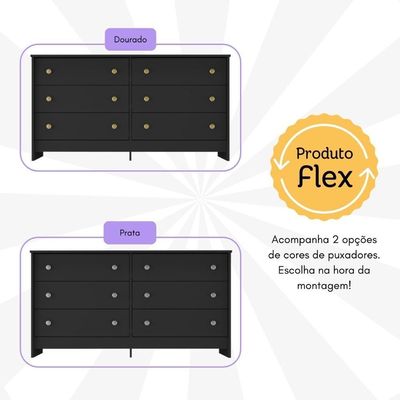 Cômoda 136cm Com 6 Gavetas Flex Multimóveis Preto