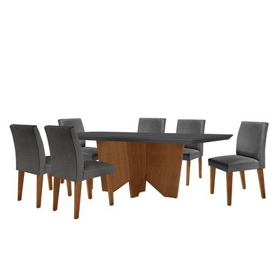Sala De Jantar Mesa Evora Com 6 Cad Grecia Grafite/Imbuia