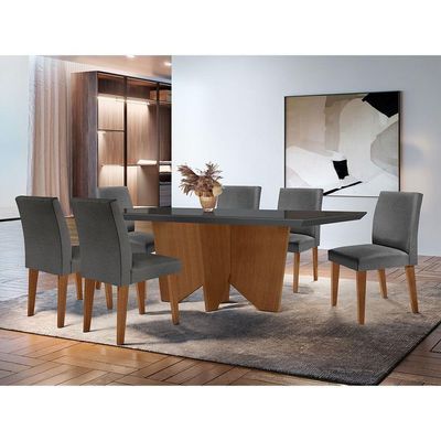 Sala De Jantar Mesa Evora Com 6 Cad Grecia Grafite/Imbuia
