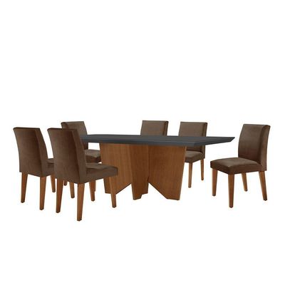 Sala Jantar Evora Canto 6 Cad Grecia Rufato Veludo Marrom