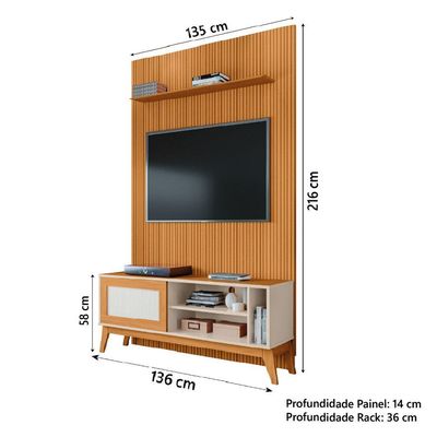 Rack Bancada Caribe Com Painel Para Tv Até 55 Polegadas Egeo Cedro/off White Ripado Impressão 3d Edn Cedro