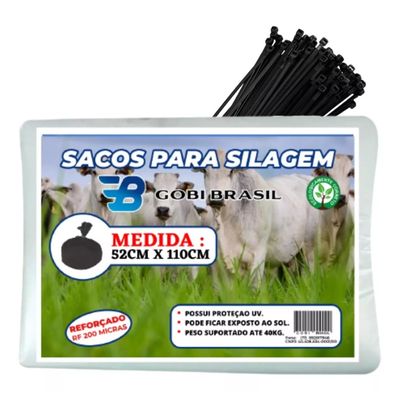 100un Saco Para Silagem 52x110 200micras + 100 Abraçadeiras