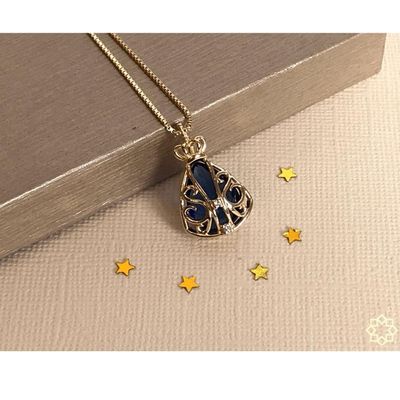 Colar Nossa Senhora Aparecida Pedra Azul Zirconia Banhado Em Ouro 18k