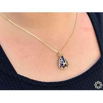 Colar Nossa Senhora Aparecida Pedra Azul Zirconia Banhado Em Ouro 18k