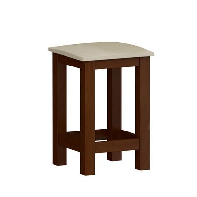 Banquinho De Madeira Maciça Baixa Castanho Assento Estofado Material Sintético Bege Nemargi