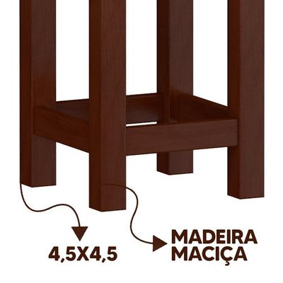 Banquinho De Madeira Maciça Baixa Castanho Assento Estofado Material Sintético Bege Nemargi
