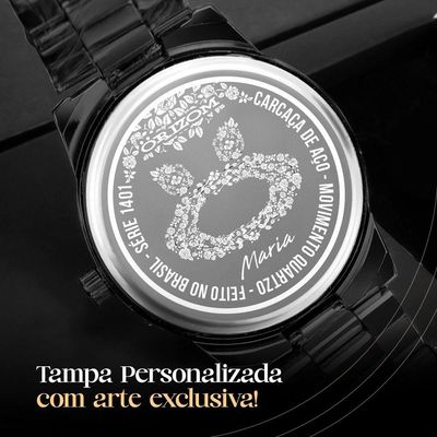 Relogio Feminino Preto Aço Inox + Caixa + Brincos + Colar Original Presente Qualidade Premium Social