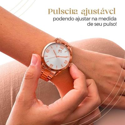 Relogio Feminino Aço Rose + Colar Barbie Coração + Caixa Rose Original Social Edição Limitada Moda
