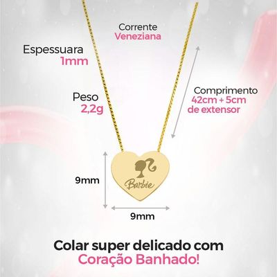 Relogio Feminino Aço Rose + Colar Barbie Coração + Caixa Rose Original Social Edição Limitada Moda